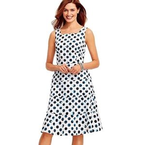 Talbots White & Blue Polkadot Fit + Flare Midi Sundress - Sz. 16